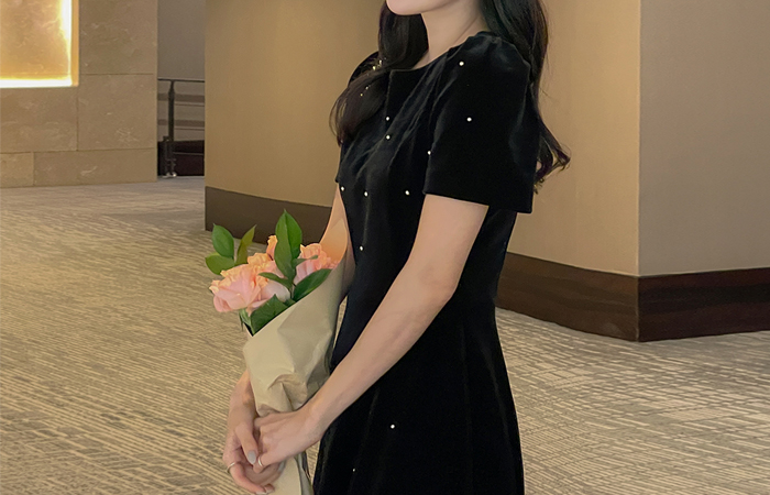 银球 丝绒 A字型 连衣裙(2type)