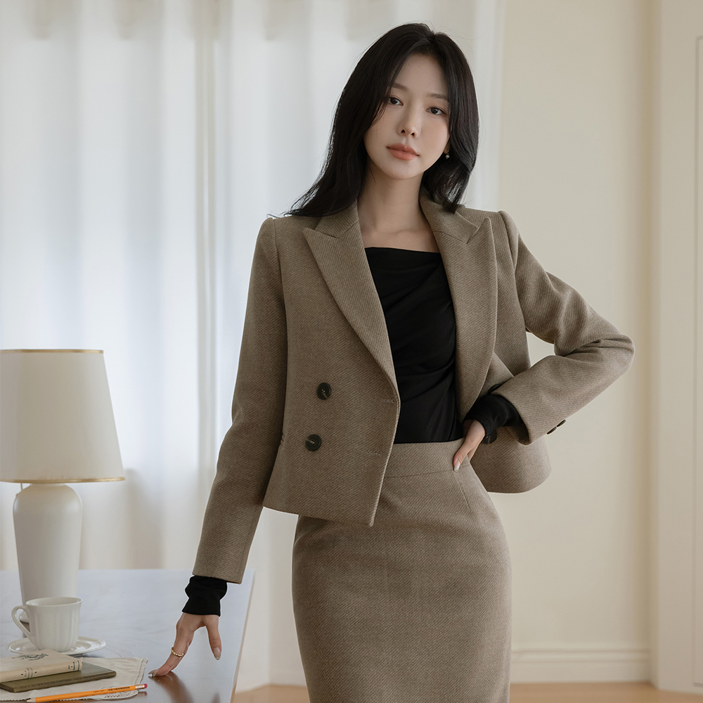 安娜 古典 羊毛 棉衣 7分裤 Set-up 夹克