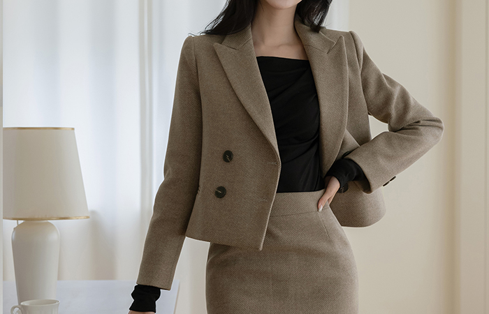 安娜 古典 羊毛 棉衣 7分裤 Set-up 夹克