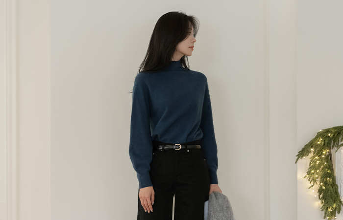 半高领 貉子&羊毛 Whole Garment 针织衫