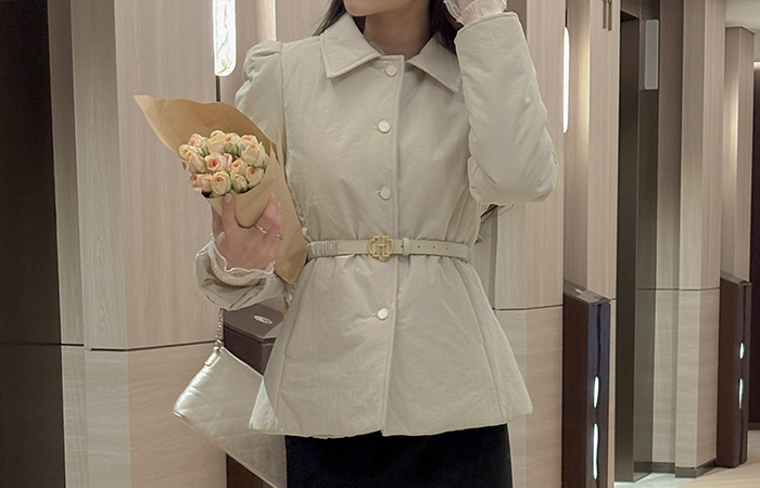 翻领 4唡 羽绒棉 修身 泡泡袖 羽绒服