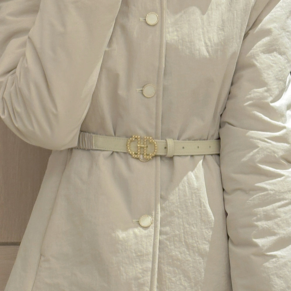 翻领 4唡 羽绒棉 修身 泡泡袖 羽绒服_腰带