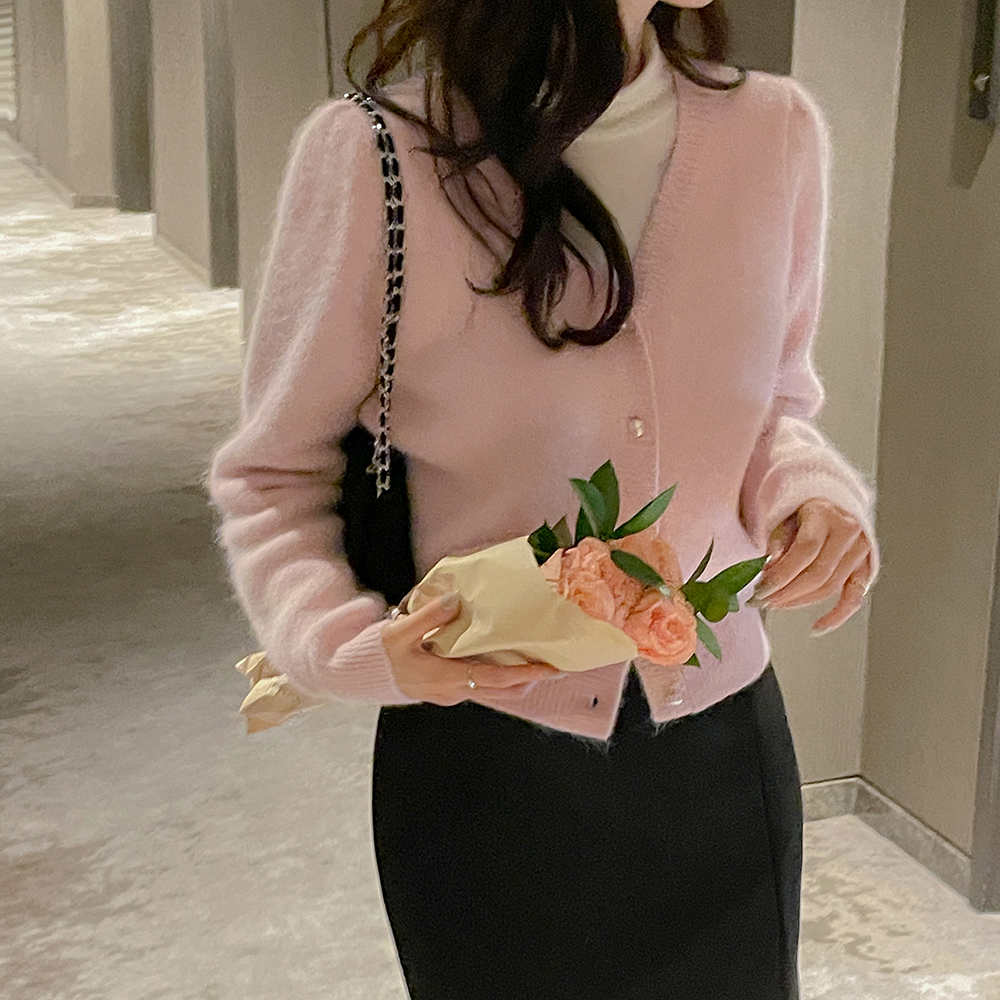 冬季 珍珠 安哥拉 针织衫 开衫