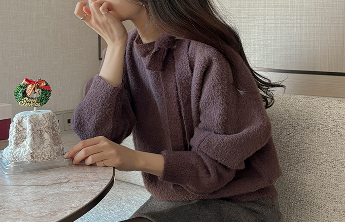 柔丝 领带 船形领 柔软的 针织衫