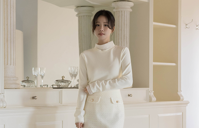 透视 分层 稍厚的 拉绒 高领 T恤衫