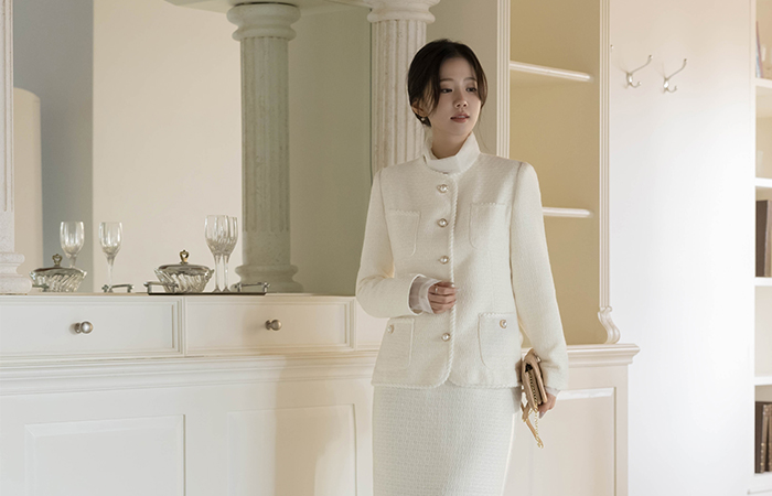 闪亮 修身 羊毛 粗呢 Set-up 夹克(+腰带)