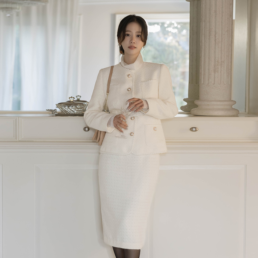 闪亮 修身 羊毛 粗呢 Set-up 夹克(+腰带)