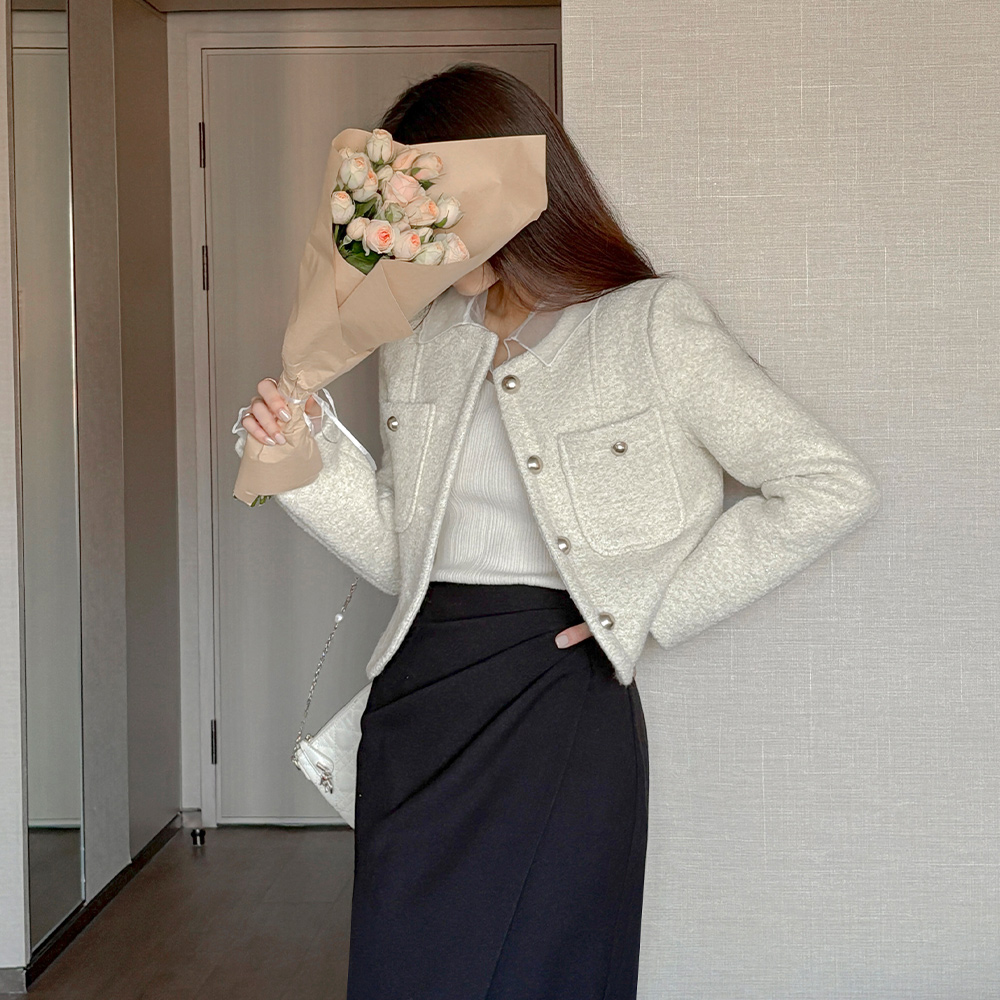 Blanc 羊毛 棉衣 结子花式 粗呢 夹克