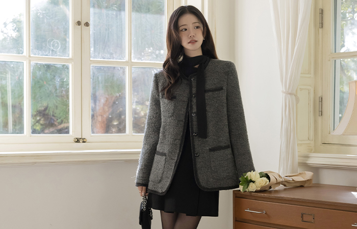 结子花式 圆领 棉衣 羊毛 短上衣 夹克