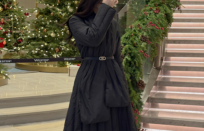 鸭绒100% 裹身 抽绳 长款羽绒服(+围巾)