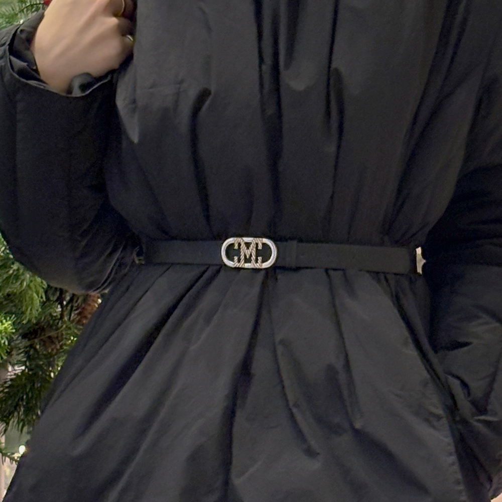 鸭绒100% 裹身 抽绳 长款羽绒服(+围巾)_腰带