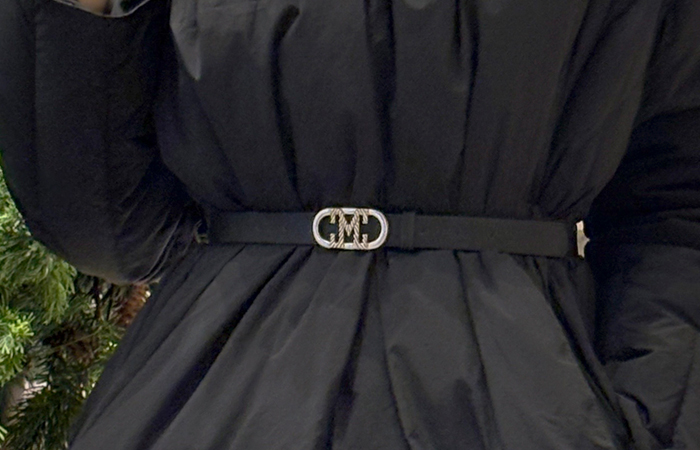 鸭绒100% 裹身 抽绳 长款羽绒服(+围巾)_腰带