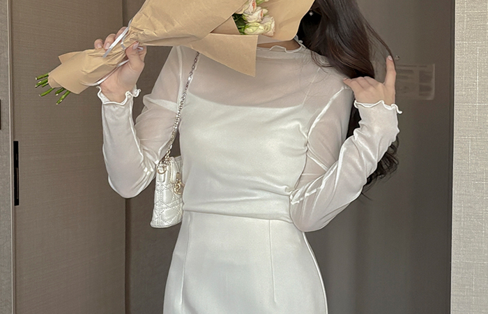 透视 高领 T恤衫