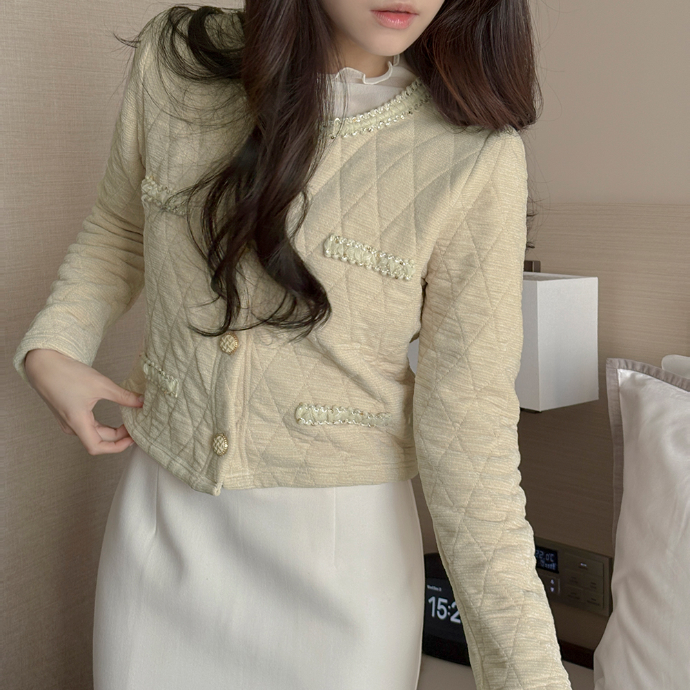 钻石 配色 绗缝 开衫
