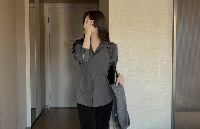 冬季 吊带 分层 领子 罩衫