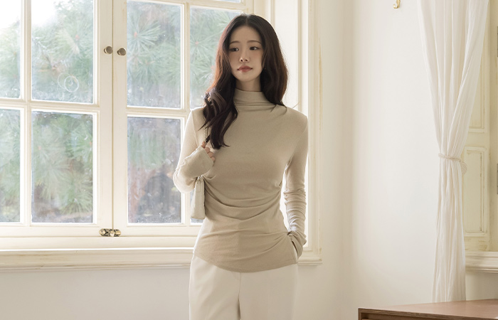 高龄 羊毛 不规则 褶皱 T恤衫