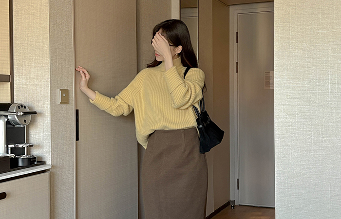 高龄 卷边 插肩袖 条绒 针织衫