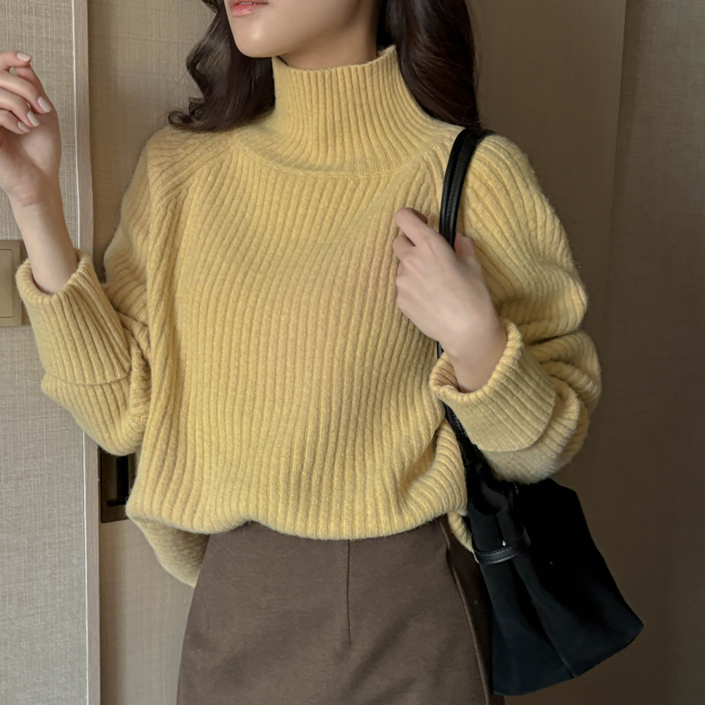 高龄 卷边 插肩袖 条绒 针织衫