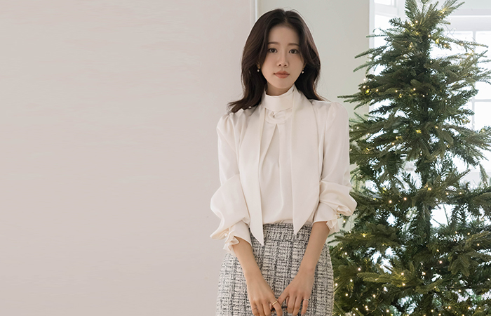 女性化的 领带 细褶 绸缎 罩衫