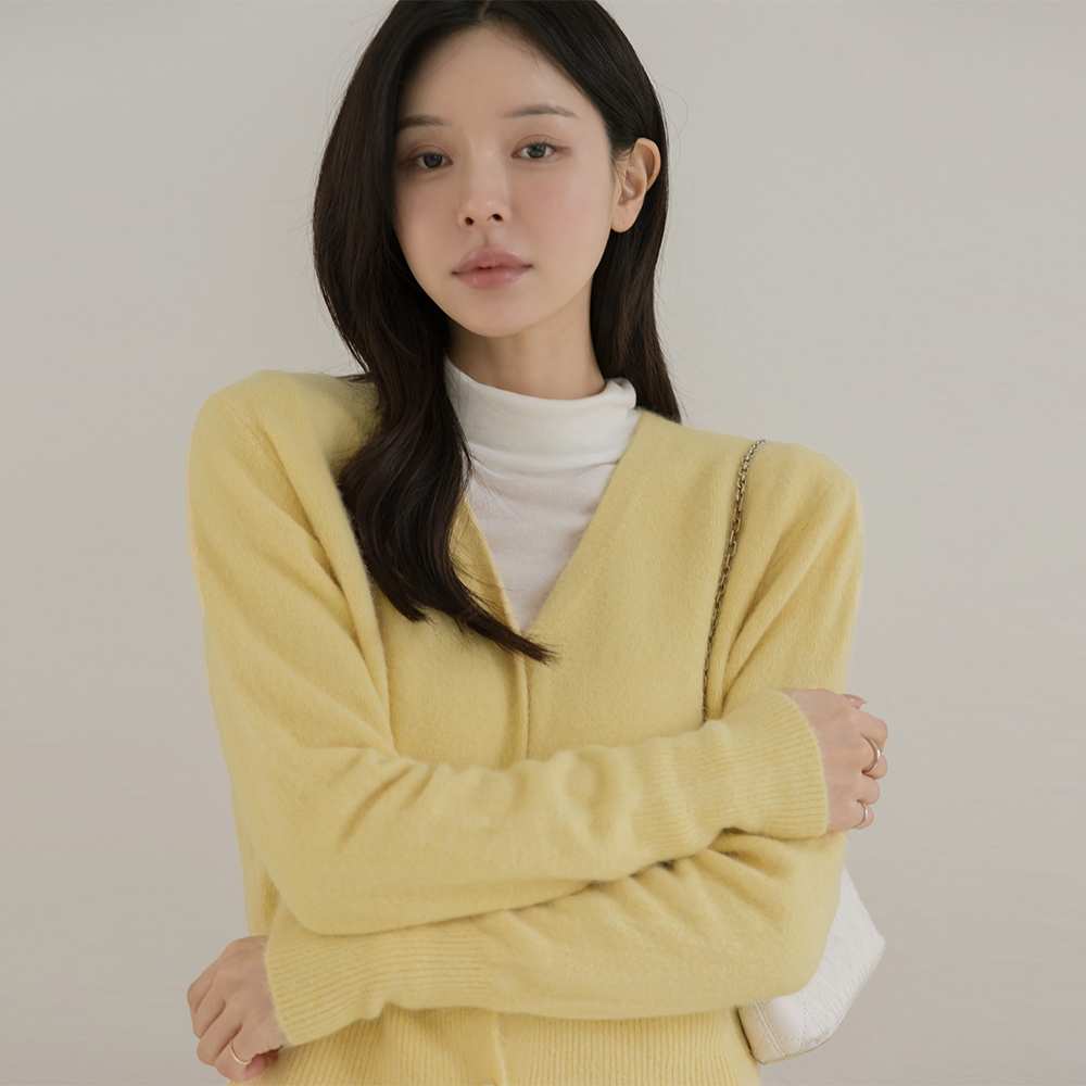 糖 V字领 珍珠 安哥拉 开衫