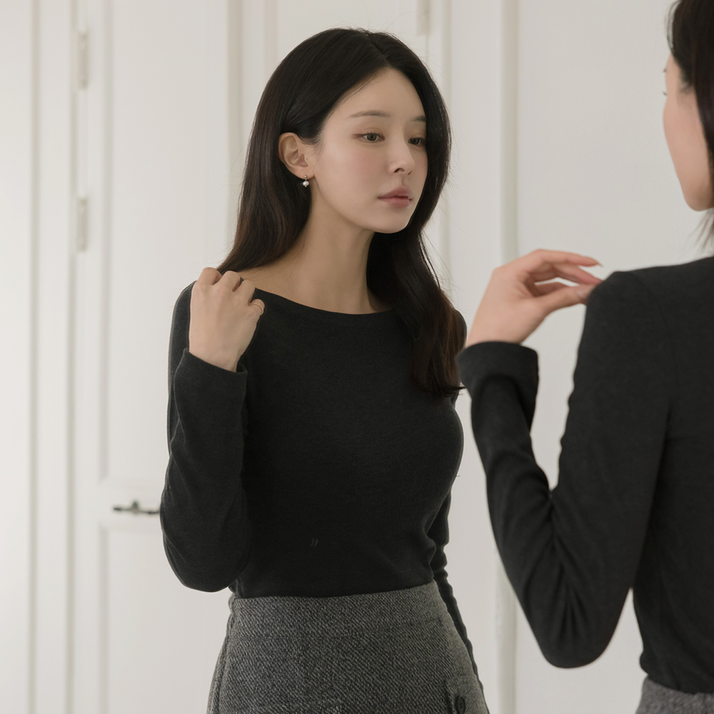 宽松 方领 弹力 T恤衫