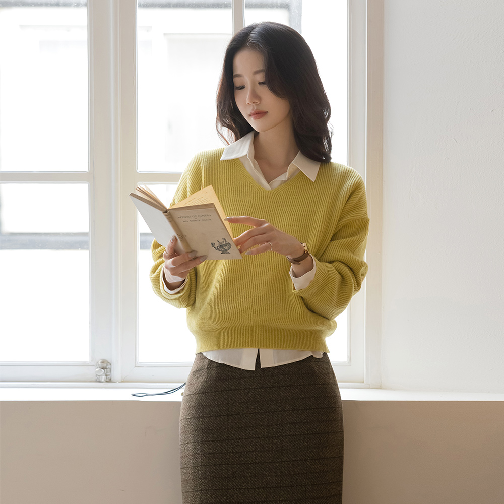 Macaron V字领 伍尔 八字纹 针织衫