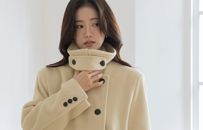 高龄 扣带 双排扣 羊毛 长款大衣(+腰带)