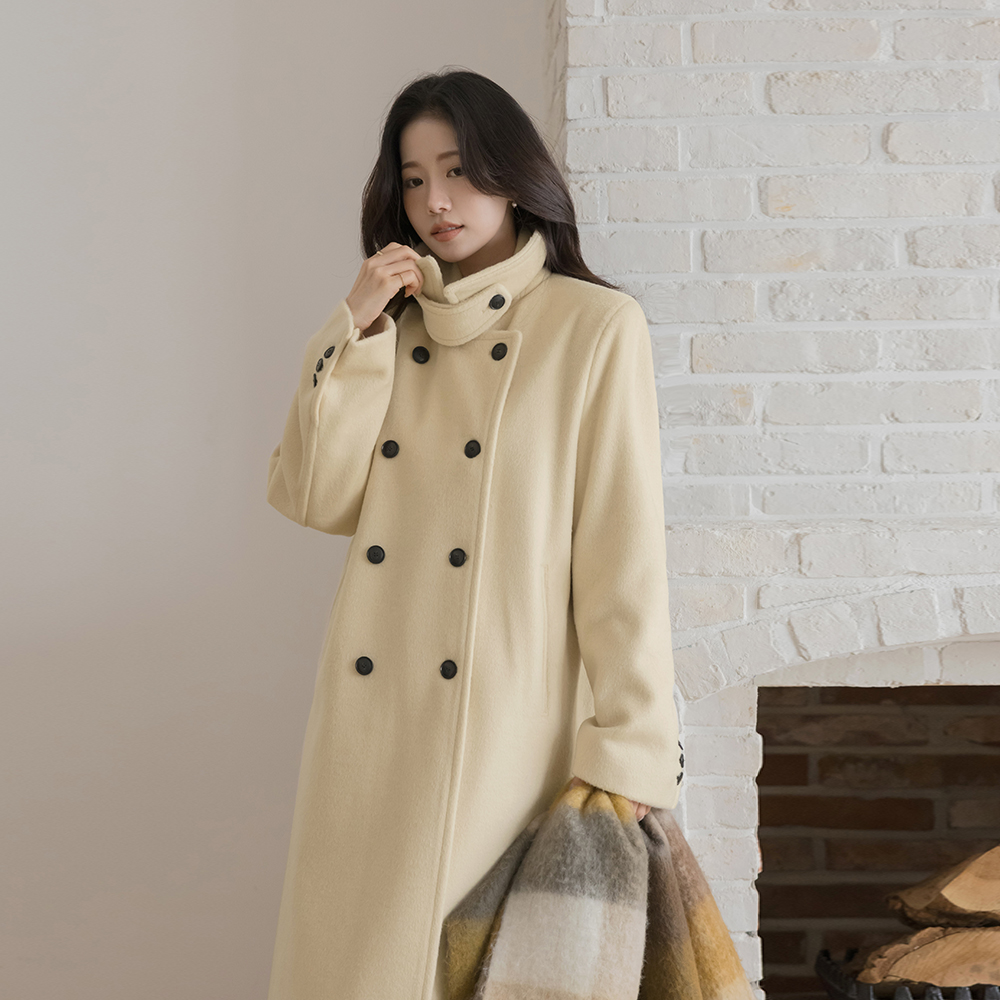 高龄 扣带 双排扣 羊毛 长款大衣(+腰带)