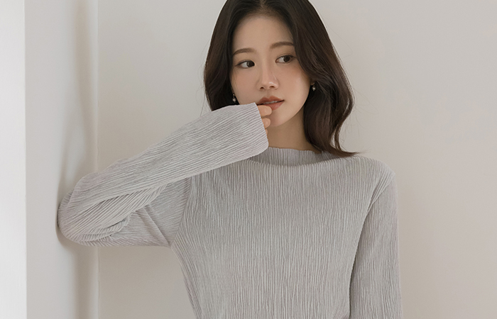 丝绒 去皱纹 半高领 T恤衫