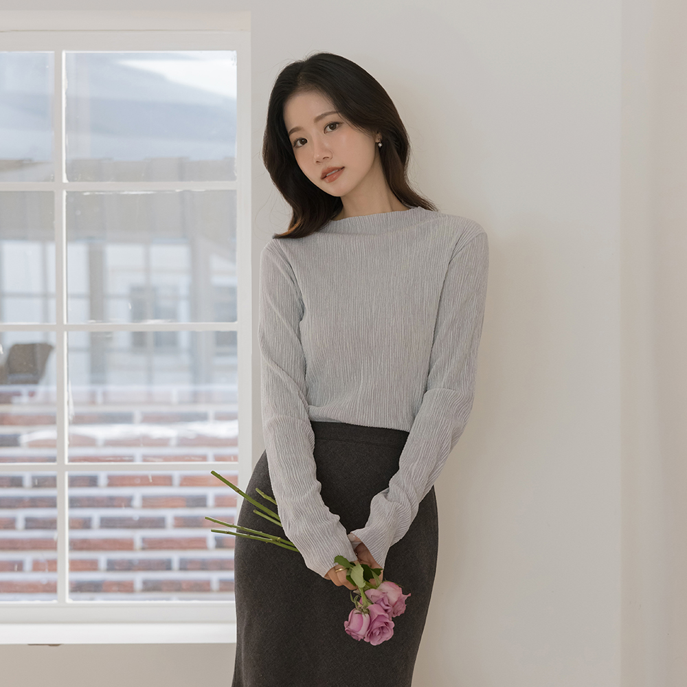 丝绒 去皱纹 半高领 T恤衫