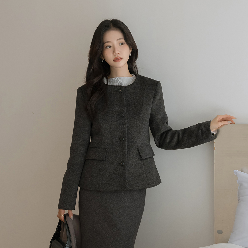 摩登 圆领 羊毛 棉衣 线条 夹克