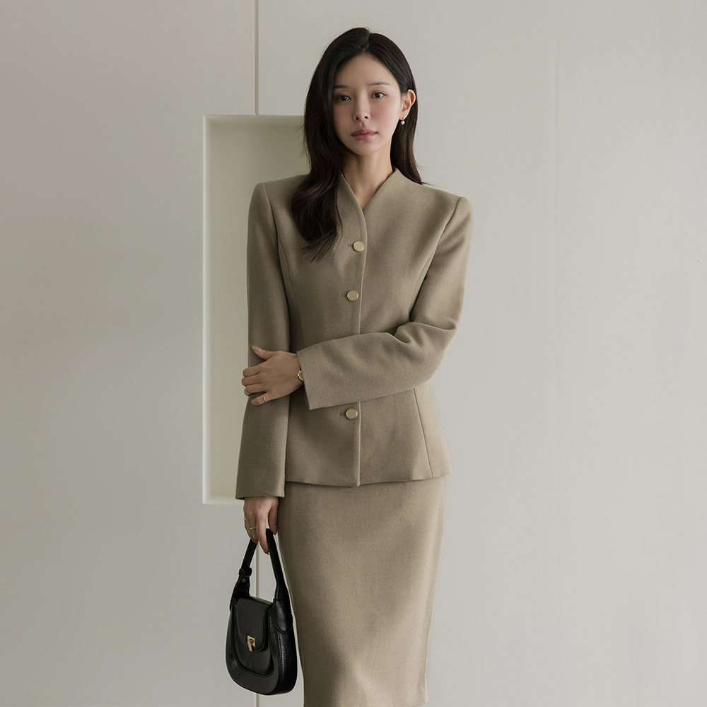 羊毛 无领 修身 Set-up 夹克