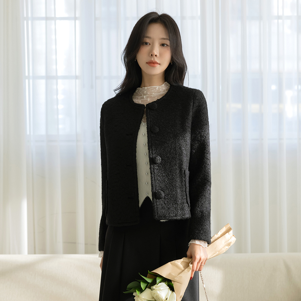 plain 羊毛 结子花式 粗呢 夹克