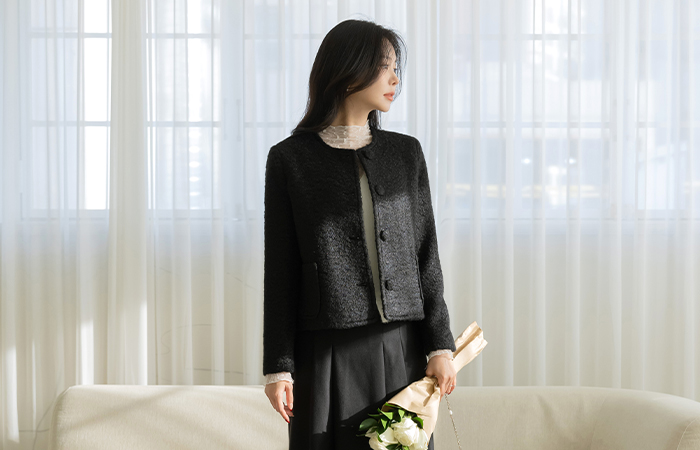 plain 羊毛 结子花式 粗呢 夹克