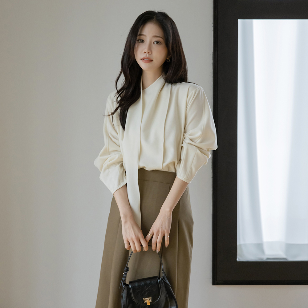 围巾领 겉기모 羊毛 罩衫