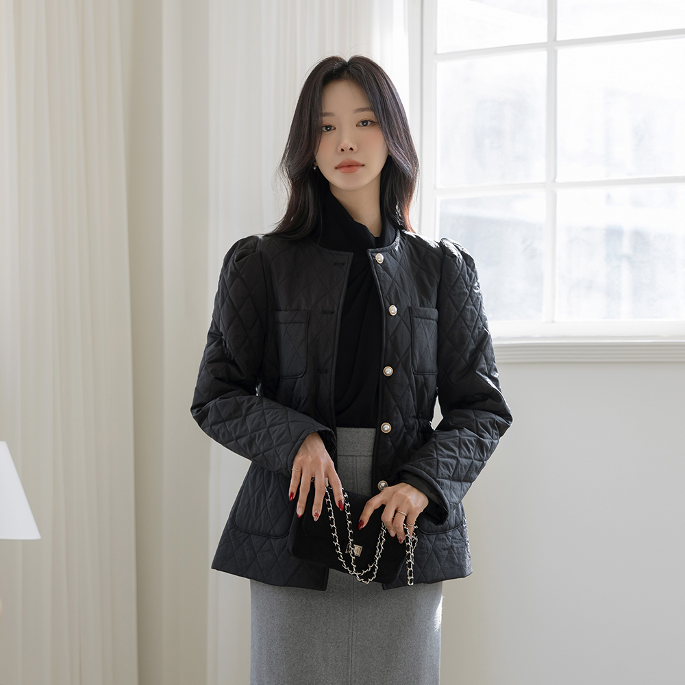 珍珠 抽绳 绗缝 短上衣 羽绒服