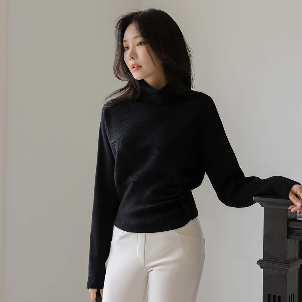 高龄 褶皱 扣子 蝙蝠 羊毛 针织衫