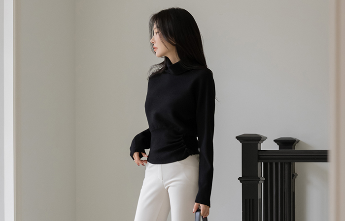 高龄 褶皱 扣子 蝙蝠 羊毛 针织衫