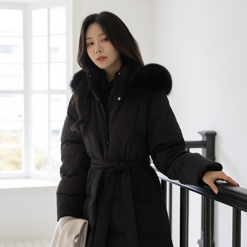 鸭绒 100% 真 狐狸毛 长款羽绒服(+腰带)