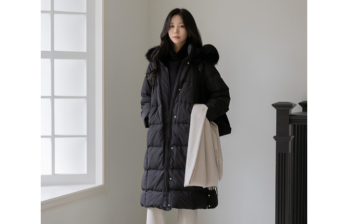 鸭绒 100% 真 狐狸毛 长款羽绒服(+腰带)