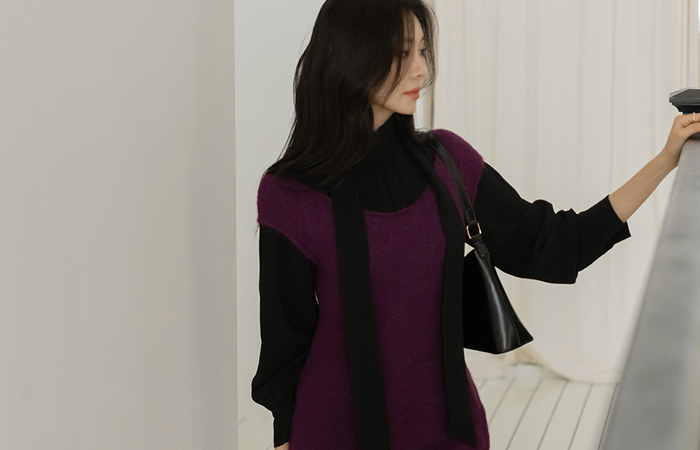 U领 ODE 羊毛 帽檐袖 针织衫 连衣裙