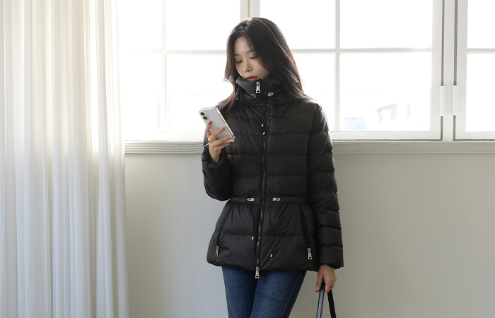 鸭绒100% 双重 抽绳 短上衣 羽绒服