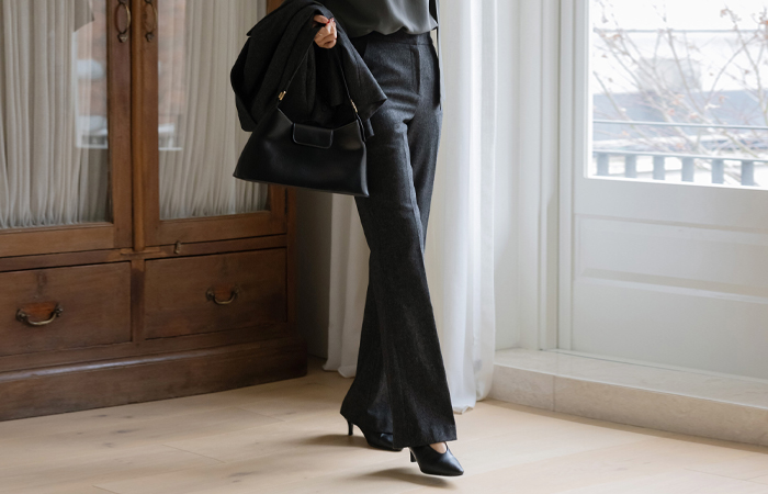 人字呢 喇叭 羊毛 Set-up 宽松长裤