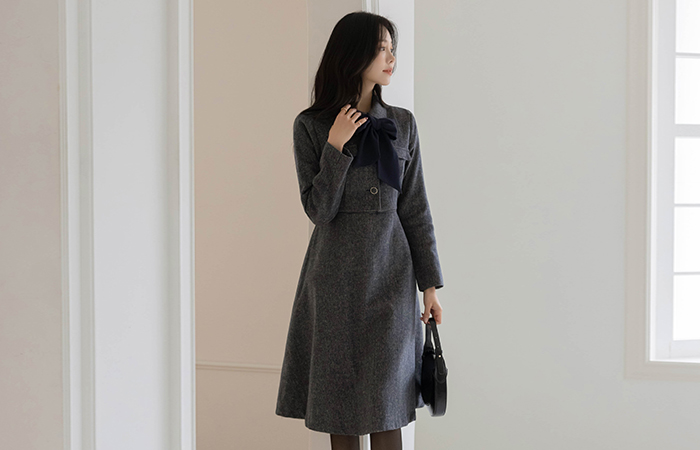 羊毛 两件套 风格 A字型 连衣裙(+围巾)