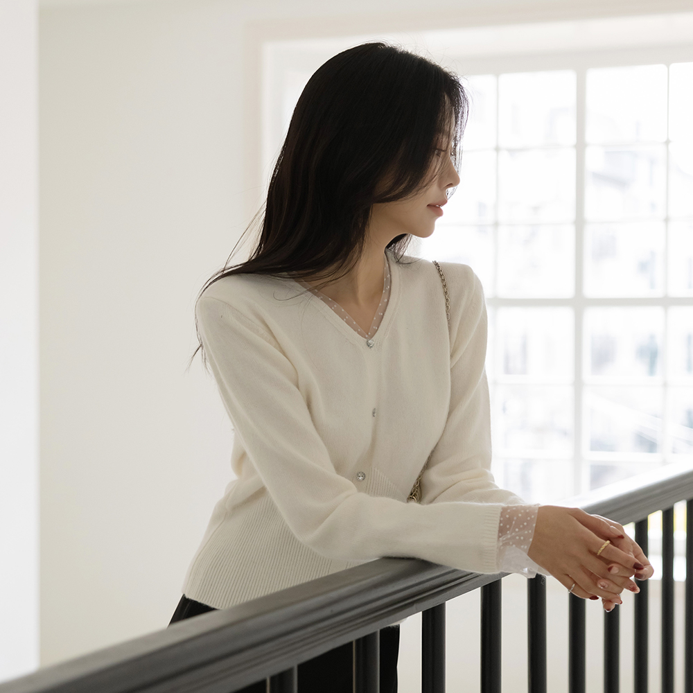 圆点 蕾丝 配色 貉子&羊毛 镶钻 针织衫