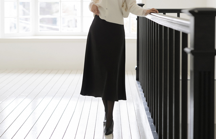 A字型 绸缎 长款 松紧带 裙子