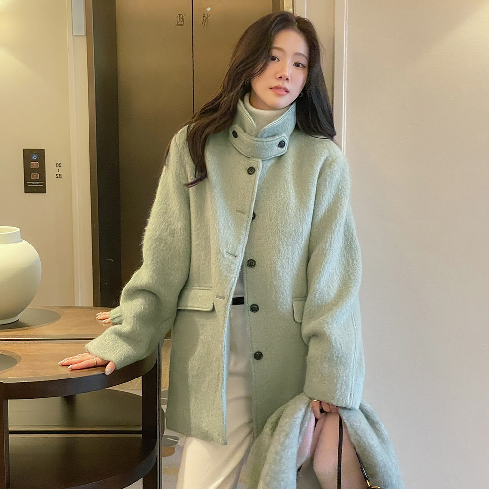 高龄 扣带 3唡 羊毛 短上衣 大衣