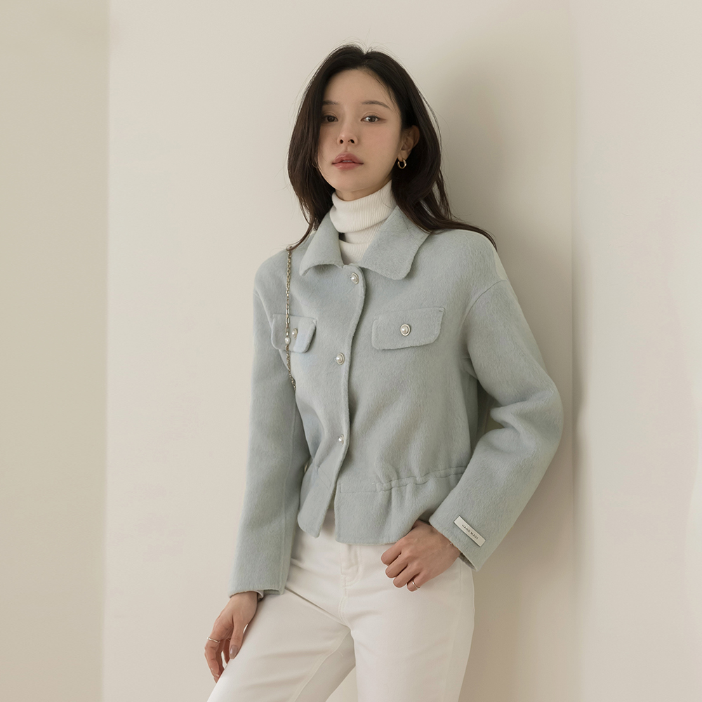 翻领 手工 羊毛 珍珠 松紧带 短 夹克