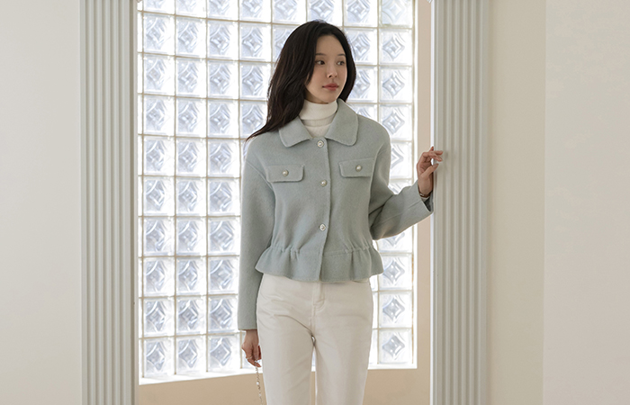 翻领 手工 羊毛 珍珠 松紧带 短 夹克