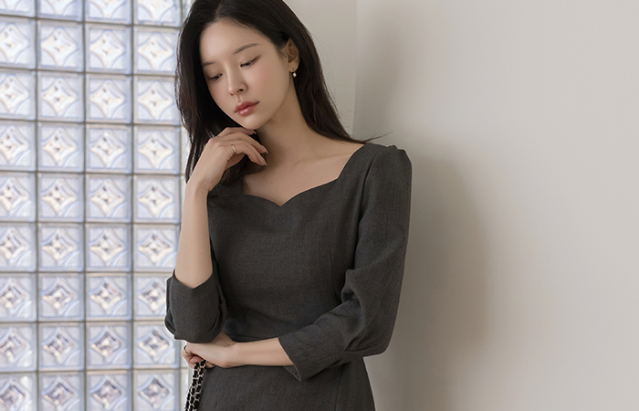 浪漫 爱心 方领 泡泡袖 连衣裙